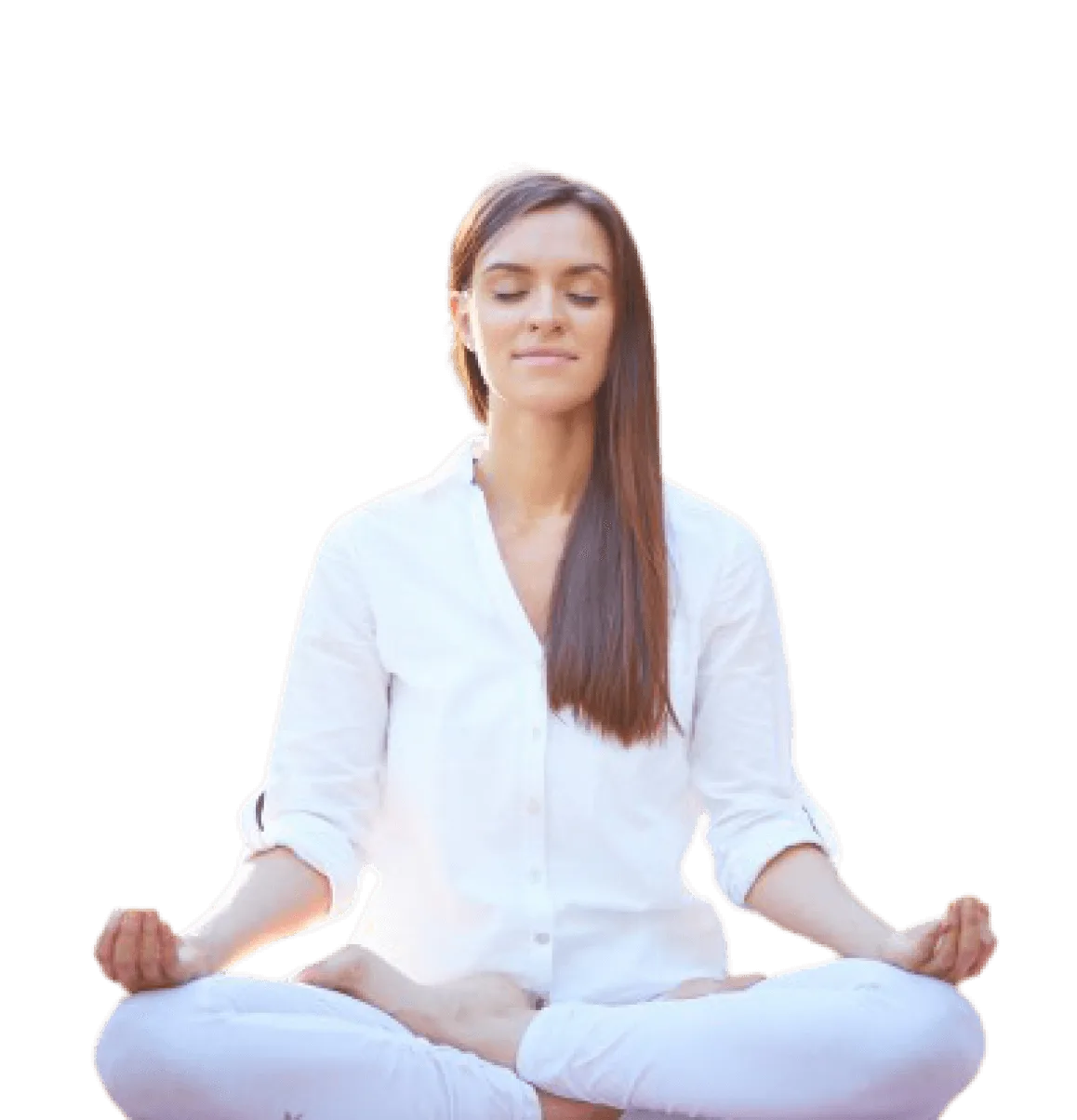 изображение девушки с длинными волосами в позе медитации